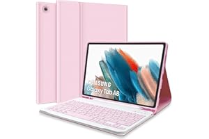 LIELAX Keyboard Case for Samsung Galaxy Tab A8 10.5 (SM-X200/X205/X207)2022, UK layout Keyboard, Slim Shell with Pen Holder Smart Case with Magnetically Detachable Wireless Keyboard for Samsung Tab A8-Pink