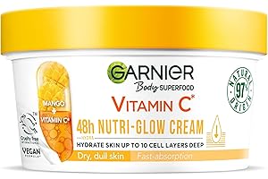 Garnier Body Superfood, Nutri Glow Body Cream, Vitamin C & Mango, for Dry & Dull Skin, Brightening & Glowing, Nourishing & Fast Absorbing, Vegan Formula, Approved by Cruelty Free International, 300ml