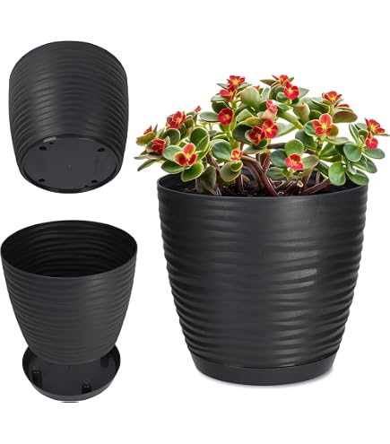 Acan Tradineur - Vaso Rotondo In Plastica Bianco 40 Cm Per Piante Mediterranee, Set Da 4, Con Fori Di Drenaggio