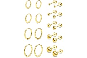 Diamday 9 Paar Ohrringe Gold Set, Creolen Gold Kleinfür für Damen Herren Ohrstecker Mehrfachpiercing Hypoallergene 14K Vergoldet Kleine Knorpelohrringe Hypoallergen Huggie Helix Knorpel Ohrringe