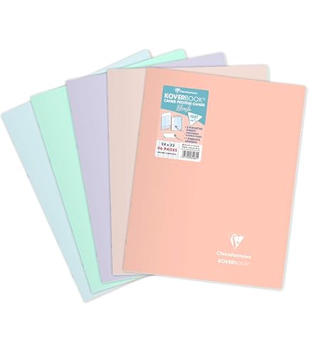 Clairefontaine 971601C Un Cahier Agrafé Koverbook - A4 21x29,7 cm - 96 Pages Petits Carreaux avec Marge - Papier Blanc 90 g - Couverture Polypro Couleur Aléatoire