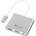 Quantum 3-in-1 USB Type C to Hdmi 4K Adapter, USB 3.0, USB C, Aluminium USB C Hub, High Speed Upto 5Gbps, 60W Power Pass Through for Laptop, Mac, Tablet & Other Type C Devices, Qhm7622 (Silver) Port