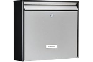 Burg-Wächter Briefkasten Edelstahl mit Namensschild, A4 Einwurf-Format, Verzinktes Stahlgehäuse anthrazit beschichtet mit Edelstahl Tür, Oxford-Set 6877 B+S, Mattschwarz