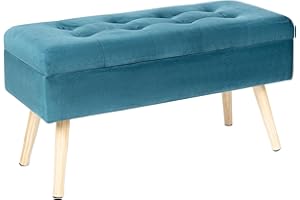 Hawthyhome Panca con vano portaoggetti 80 × 35 × 43 cm, panca imbottita con custodia, rivestimento in velluto, gambe in legno, per corridoio, soggiorno, camera da letto, colore verde