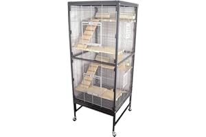 PETGARD Kleintierkäfig, großes XXL Nagervoliere auch für Ratten und Chinchilla, Gehege auf Rollen mit 4 Holzetage und weiterem Zubehör, 60x60x152,5 cm, Rio