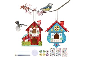 LAMEK 2 Pack Bird House Kits for Kids Make Your Own Bird House Wooden Art and Craft for Girls Boys DIY Build and Paint Bird House for Christmas Activities Garden Outdoor Decoration