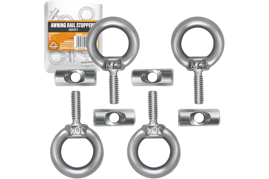 Xtremeauto Awning Rail Stoppers 4-Pack – M4 x 12mm Stainless Steel 6mm Diameter – Awning End Stops for Caravan, Campervan, Motorhome, Tent Rail Track – Rustproof & Durable