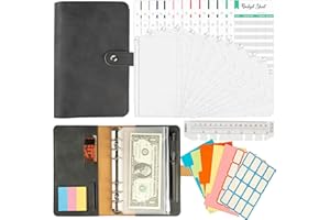 XIMUHO Budget Binder A6, 34Pcs PU Leather Binder with Cash Envelopes, Budget Sheets and Label Stickers, Cash Stuffing Wallet for Budget Planner, Money Saving