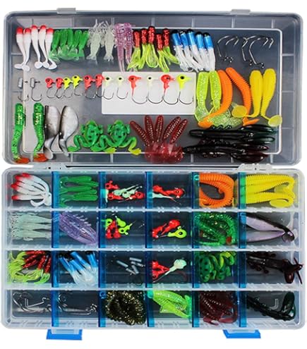Kit de pêche 110 pièces comprenant des bas de ligne en acier, une ligne de pêche, des flotteurs, des leurres durs, des hameçons, des émerillons, des hameçons triples, des têtes plombées, des
