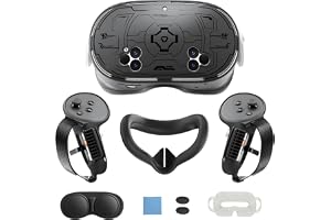 7 in 1 Accessories Bundle for Meta Quest 3s, Oculus Quest 3 S VR Headset Cover, Controller Grips Hand Strap, Face Pad Silicone Facial Interface, Lens Protector, Thumb Grip, Sweat Guard (Black)