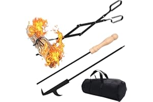 DECHOGA Fireplace Tools Sets,Rustproof Tool Include 32 Inch Fireplace Poker 25 Inch Fireplace Tongs with Bag,Camping Fire Pit Tool for Campfire BBQ for Wood Stove,Bonfires,Indoor&Outdoor