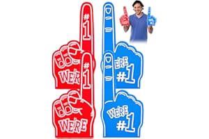 SEESUNO 4 PCS Gladiators Foam Finger Red and Blue, Number 1 Giant Foam Hands for Sports Fan Accessories Party Props