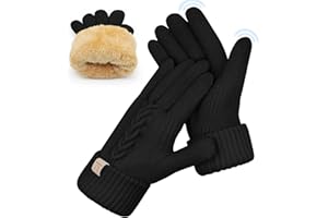 UKNOWISA Thermal Winter Gloves,Thicken Elastic Cuff Touch Screen Fleece Lining Knitted Warm Soft for Outdoor Running Dog Walking -Women Men