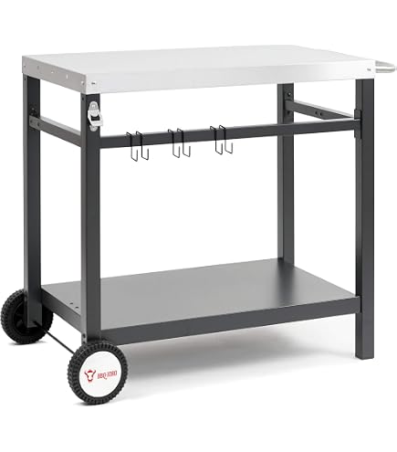 Chariot De Barbecue Outsunny 3 étages – Plateau Acier, étagères, Roues, 100 Kg Charge, Mobile Pour Terrasse Et Jardin