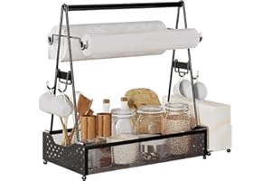 BIGKING Picnic Grill Caddy, Picnic Condiment Storage Caddy with Paper Towel Holder, Outdoor Kitchen Barbecue Accessories, BBQ Camping Caddy for Plate and Utensil (Black)