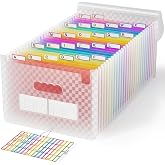 ABC life 26 Pockets A4 Plastic Folder with Grid Pattern, Organiser Papers Documents Rainbow, Expandable Briefcase (Pink)