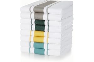Sticky Toffee 100% Cotton Tea Towel - Grey, Forest, Mustard & Teal Stripe Pattern, Pack of 8 | Kitchen Towel Set | Absorbent, Strong, Quick Dry & Machine Washable | Home & Bathroom Accessories