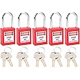 5 Sets Safety Lockout Padlock, 38mm/1.5in Steel Lockout Tagout Safety Padlock with 2 Keys Per Lock, Engineering Loto Padlock Beam Diameter 6mm/0.24in(red)