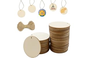 MytaYt 50 Stück 5CM Runde Holzscheiben Holzanhänger Holz runde Holz Stücke mit Loch zum Basteln für Weihnachtsdekoration, Malerei, Signatur