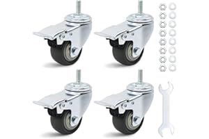 Forhandy 4 ruote girevoli da 50 mm, doppio cuscinetto a sfera con filettatura M8 x 20 mm, ruote in gomma antiscivolo silenziose, girevoli a 360°, con freno, portata totale fino a 200 kg