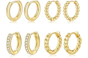 BMMYE 4 Pairs Small Gold Huggie Hoop Earrings for Women Cartilage Mini Gold Hoops Gold Earrings Set for Multiple Piercing Hypoallergenic