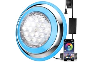 CXhome Focos LED Piscina RGB, 54W Luces Piscina Sumergibles Con Control de Aplicación, IP68 Impermeables Luz LED Piscina, 12V Iluminación Lámpara Piscina Con alambre de 4,2M + Transformador