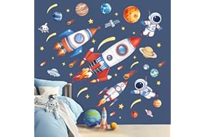 wondever Pegatinas de Pared Espacio Cohetes Planetas Adhesivos Pared Decorativos Sistema Solar Astronauta Vinilos Pared para Habitación de Niños Bebé Guardería Dormitorio