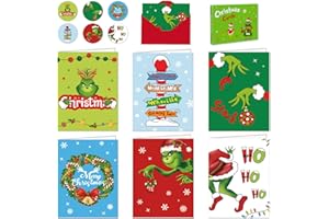 FOX·BUNNY Christmas Cards 2025 Pack of 24 - Multipack Xmas Cards - 6 Different Grnch Designs with 24 Envelopes in 6 Colors for Family, Friends, Granddaughter and Children