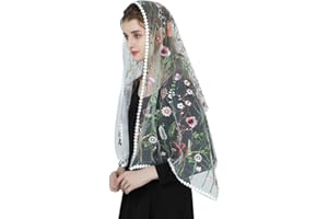 BEAUTELICATE Velo Ricami Pizzo Chiesa Mantilla Sciarpa Scialle Donna per Messa Cattolica Matrimonio Sposa Cerimonia Champagne Nero Bianco