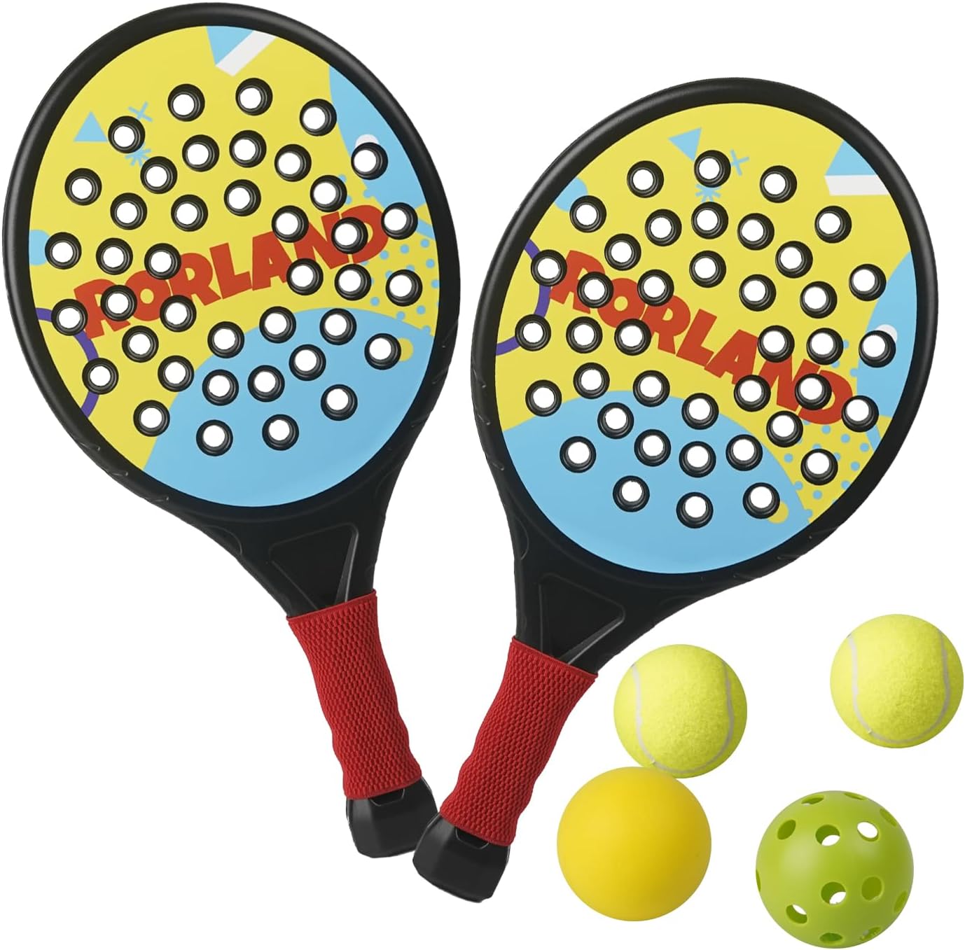 Smartwo Juego de Raquetas de Pádel para Niños, Raquetas Ligeras de Pádel para Principiantes Niños y Niñas a Partir de 6 Años, Juegos de Pelota para Exterior, 2 Raquetas y 4 Pelotas