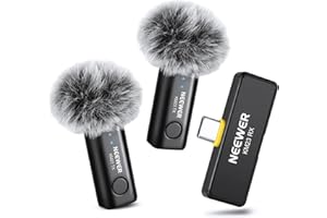 NEEWER Kit de Microphone Cravate sans Fil pour USB C, Micros à Condensateur Omnidirectionnels Compatibles avec iPhone 15, Téléphone Android Samsung, Mini Micro Cravate Antibruit pour Vlogging, KM23