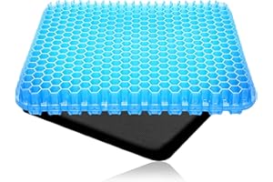 HSIULMY Gel Seat Cushion, Breathable Honeycomb Cushions Blue Double Thick Gel Cushion to Relieve Back Pain Pressure, for Car Office Home Wheelchair