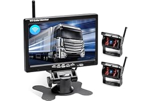 Ohradio Telecamera Retromarcia Wireless con Monitor da 7 Pollici Kit con 2 Posteriore Telecamera Wireless AHD Visione Notturna IP67 Impermeabile per Camion RV Camper DC 12-36V