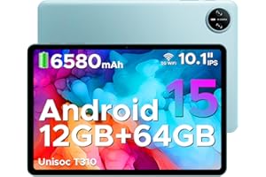 DOOGEE Tab A9 Tablet 10 Pulgadas, Tablet Andriod 15, 6580mAh, 12GB RAM+ 64GB ROM, Cámara Principal 8MP, Tableta para Niños Altavoces Duales, Tablets Infantil Bluetooth 5.0, OTG, Jack 3.5mm, Face ID