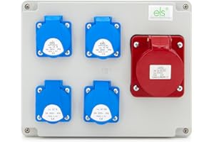 ELS Elektrotechnika Baustromverteiler Wandverteiler 4 x 230V Schuko + 1 x CEE 16A, Steckdosenverteiler verdrahtet, für Innen und Außen