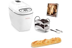 Moulinex OW6101 Home Bread Baguette Brotbackautomat|für bis zu 1,5 kg Brot|16Programme|hausgemachtes Brot|antihaftbeschichtete Brotform| inkl.Baguettebleche &Rezeptheft|1650W|29x27x33cmWeiß