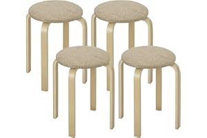 ‎HOMCOM HOMCOM Set aus 4 stapelbaren Küchen- und Wohnzimmerhockern, gepolsterte Hocker mit Leinenbezug und Holzbeinen, Khaki