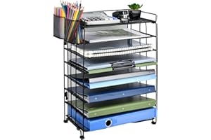 SHRIVEE Schreibtisch Organizer, 8-Tier Schreibtisch Datei Organizer mit 2-Stift Halter, Papier-Briefablage Büro Organizer, Multifunktionspapier Tray Organizer und Zubehör für Home Office Zubehör, Schwarz