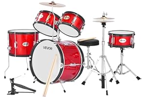 VEVOR Schlagzeug Set, 5-teilig, Drum Kit für Anfänger, inkl. Basstrommel, Snare, Tomtoms, Standtom, Crash-Becken, Hi-Hat mit Ständer, Musik-Lern-Instrumentenset, für Kinder von 6–13 Jahren (rot)