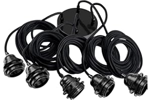 Hoopzi - Suspension Luminaire 5 Ampoules - 3,5m - Câble en Lin - Lustre pour Salon, Cuisine, Chambre - Modèle Hang 5