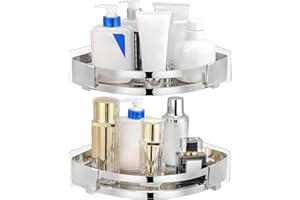 PNNP Duschablage Ohne Bohren - Silber, Duschregal Ecke Edelstahl 2 Stück, Badezimmer Regal Selbst Klebend Mit 4 Haken, Badregal Ohne Bohren für Küche Bad Duschkorb zum Hängen