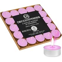 DECO EXPRESS Teelichter Großpackung, 24, 25, 50, 100 oder 200 Teelichter Lange Brenndauer 4, 8 oder 10 Stunden (Eukalyptus 25/4 Stunden)