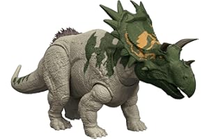 ​Mattel Jurassic World Rebirth Wild Roar Dinosaur Toy, Spiclypeus Posable Figure, Tail-Controlled Head Butt & Thrash Attack & Sound, Digital Play, JGB89