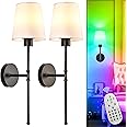 Depuley Battery Operated Wall Light: Set of 2 Wireless Wall Lights with Remote Control for Bedroom - Rechargeable Black Wall Light in 15 Colours for Living Room or Hallway