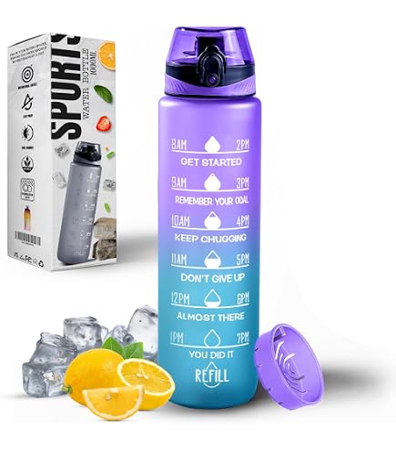 WHIPY Trinkflasche 500 Ml – Mit Strohhalm, Auslaufsicher, Zeitmarkierungen, BPA-frei