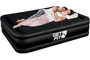 Get Fit Air Bed with Built In Electric Pump - Premium King Size - Blow Up Bed with 2 x Free Pillows - Elevated Inflatable Air Mattress for Outdoor, Camping, Tents - Black Mono