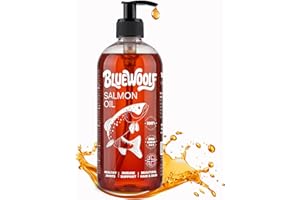 Aceite de Salmon Perros y Gatos 250ml con Omega 3 para Mejora Piel y Pelo Articulaciones y Sistema Inmunitario Salmón para Pienso, Barf y Comida Húmeda Oil for Dogs BlueWoolf