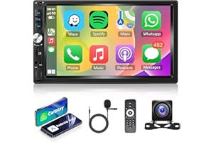 RIMOODY Radio samochodowe 2 Din z funkcją Carplay Android Auto Bluetooth Zestaw głośnomówiący 7 cali ekran dotykowy radio samochodowe z lustrem Link Bluetooth FM radio USB/AUX/TF sterowanie kierownicą kamera