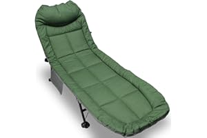 DNA Leisure Carp Fishing Bedchair with 6 Legs – Thick Padded Reclining Chair Bed System with Pillow – Ideal for Beginners, Camping & Overnight Sessions