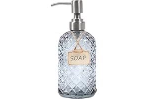 FUNLY MEE Bathroom & Kitchen Glass Hand and Dish Soap Dispenser with 304 Rustproof Stainless Steel Pump (Grey)
